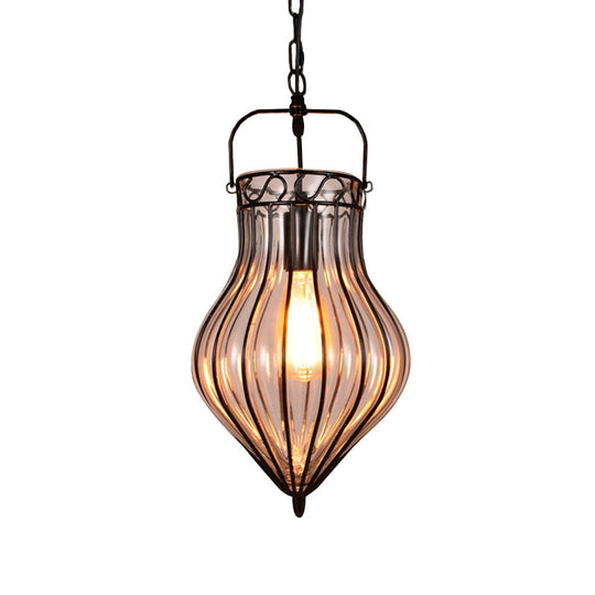 Industrial Single Pendant Light with Clear Glass Teardrop and Black Finish for Restaurants