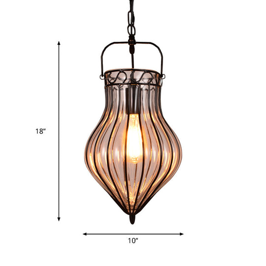 Industrial Single Pendant Light with Clear Glass Teardrop and Black Finish for Restaurants