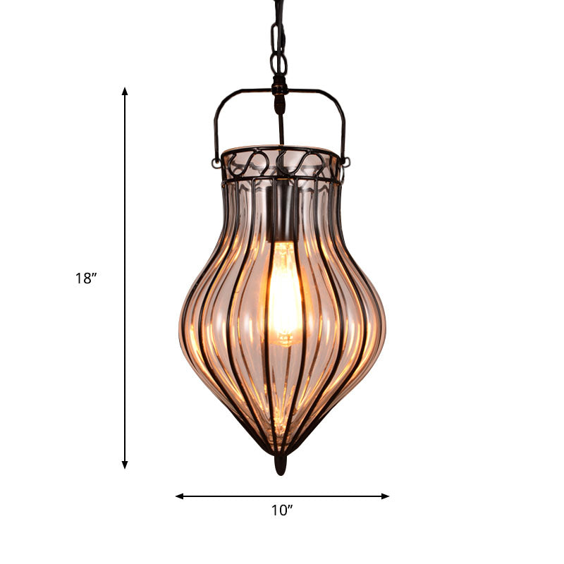 Industrial Style Teardrop Glass Pendant Light - Black Ideal For Restaurant