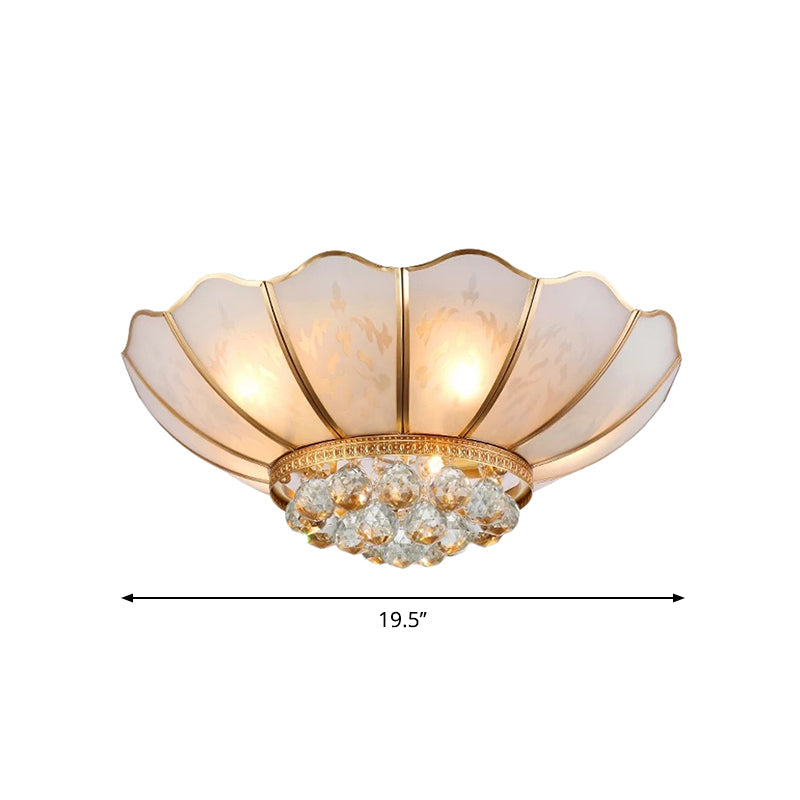 Traditional Gold Flared Flush Mount Ceiling Light with Crystal Accent, 6 Lights and Beveled Glass Shade