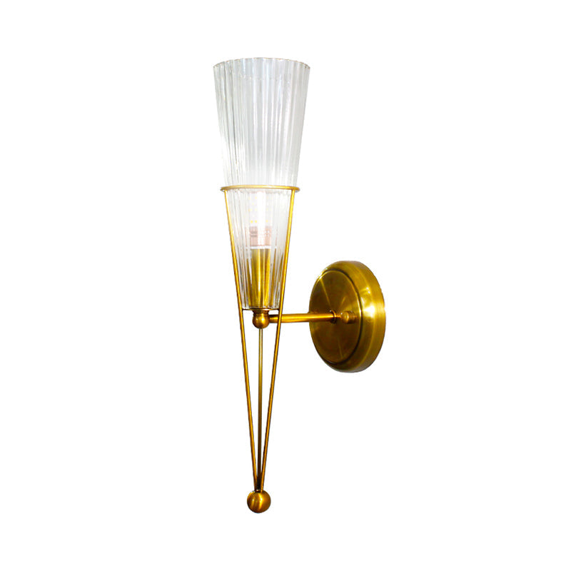 Modern Black/Brass Torch Sconce With Clear Crystal Accent - Elegant 1-Light Wall Lamp