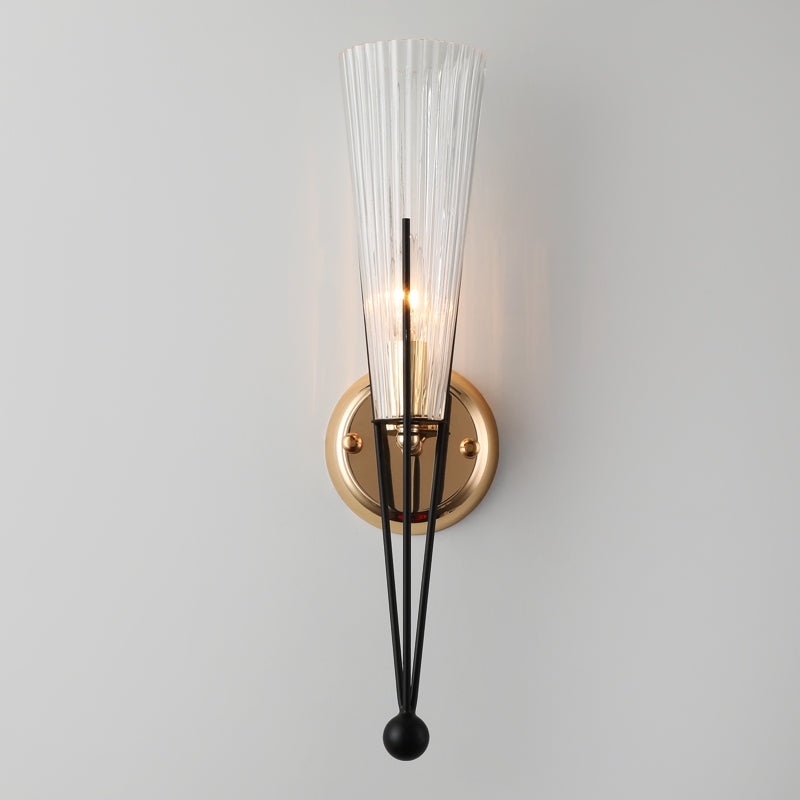 Modern Black/Brass Torch Sconce With Clear Crystal Accent - Elegant 1-Light Wall Lamp Black