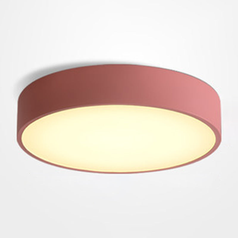 Minimalist Round Flush Mount Ceiling Lighting Fixture - 1 Light Aluminum Red / 12