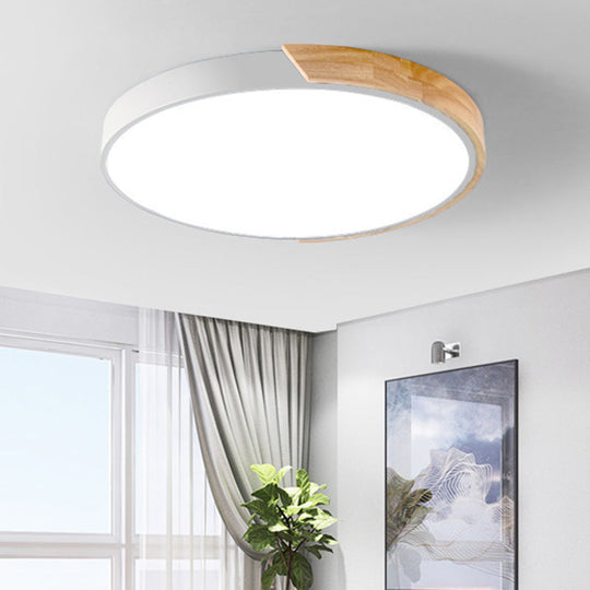 Wood Minimalist Rounded Flush Ceiling Light - 1-Light Flush-Mount Fixture White / 9