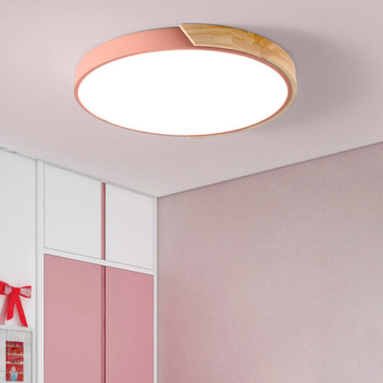 Wood Minimalist Rounded Flush Ceiling Light - 1-Light Flush-Mount Fixture Pink / 9