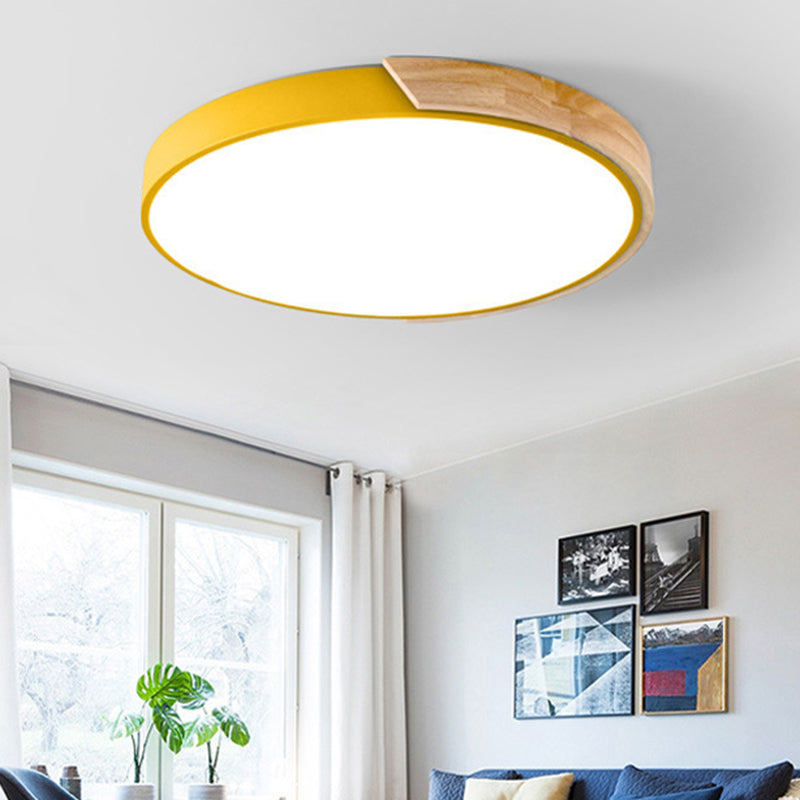 Wood Minimalist Rounded Flush Ceiling Light - 1-Light Flush-Mount Fixture