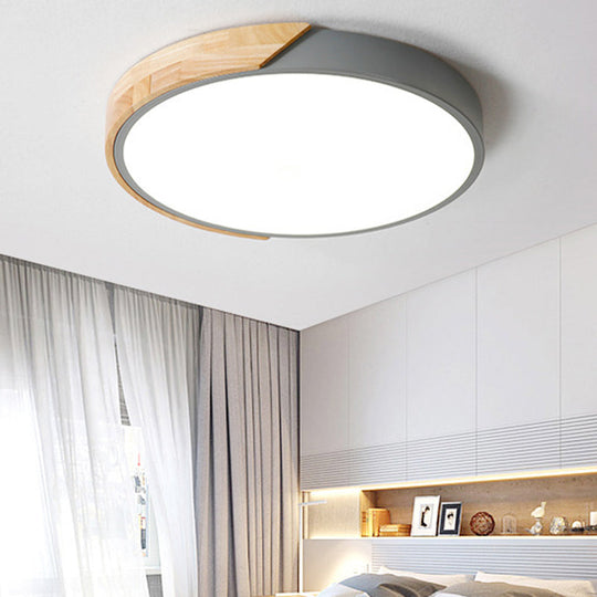 Wood Minimalist Rounded Flush Ceiling Light - 1-Light Flush-Mount Fixture