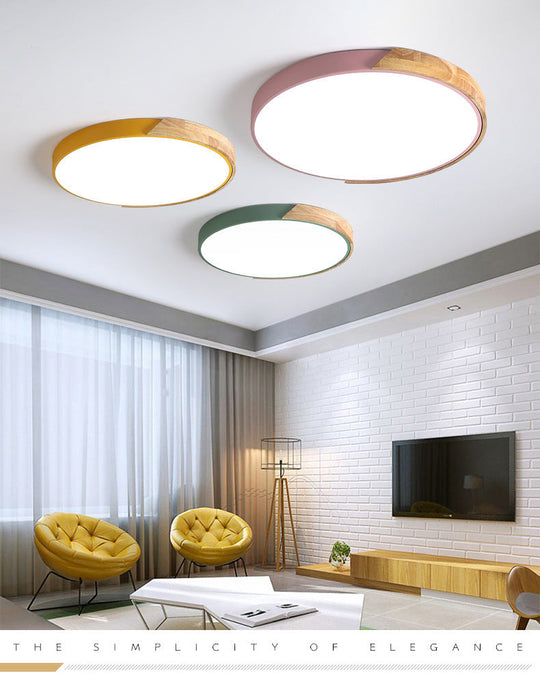 Wood Minimalist Rounded Flush Ceiling Light - 1-Light Flush-Mount Fixture