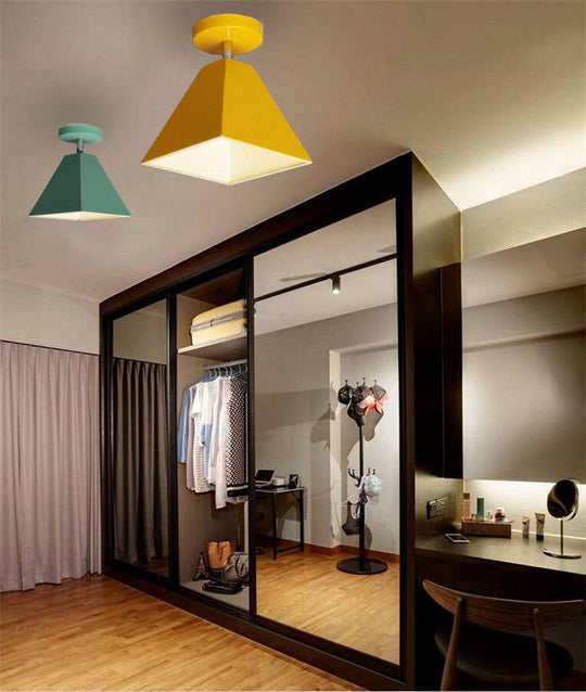 Metal Modern Trapezoid Flush Mount Ceiling Light Fixture - 1 Light