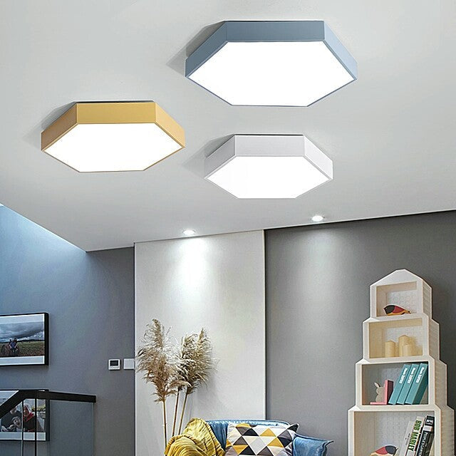 Minimalist Hexagon Flush Mount Ceiling Light Fixture With Acrylic Finish - 1