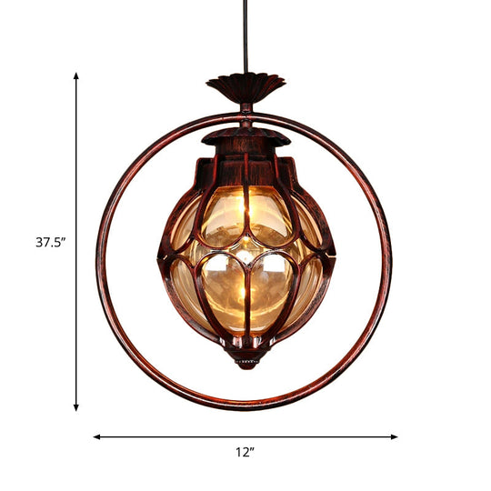 Copper Pendant Light With Cognac Glass Shade And Adjustable Chain