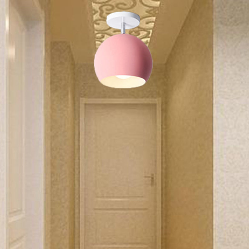 Semi Flush Mount Macaron Metal Ceiling Light for Living Room - Dome Style