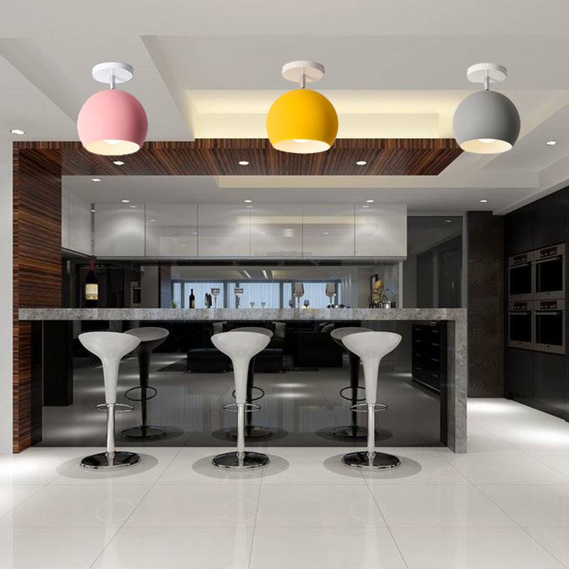 Semi Flush Mount Macaron Metal Ceiling Light for Living Room - Dome Style