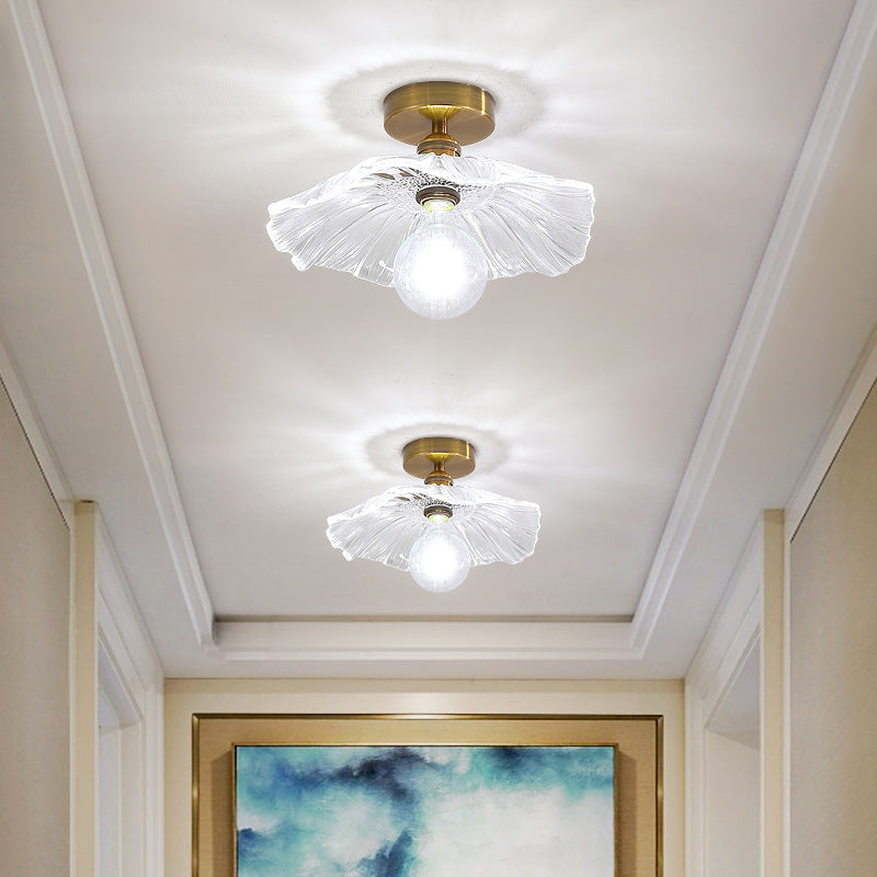 Classic Glass Ceiling Light Fixture w/ Brass Lamp Holder for Corridors