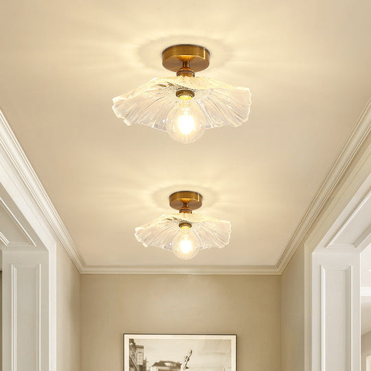 Classic Glass Ceiling Light Fixture w/ Brass Lamp Holder for Corridors