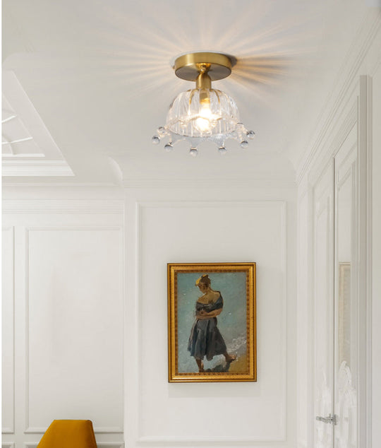 Classic Glass Ceiling Light Fixture w/ Brass Lamp Holder for Corridors