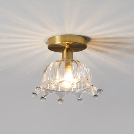 Classic Glass Ceiling Light Fixture w/ Brass Lamp Holder for Corridors