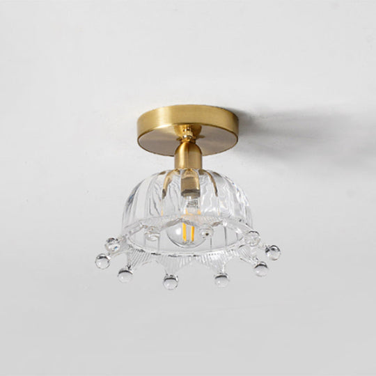 Classic Glass Ceiling Light Fixture w/ Brass Lamp Holder for Corridors