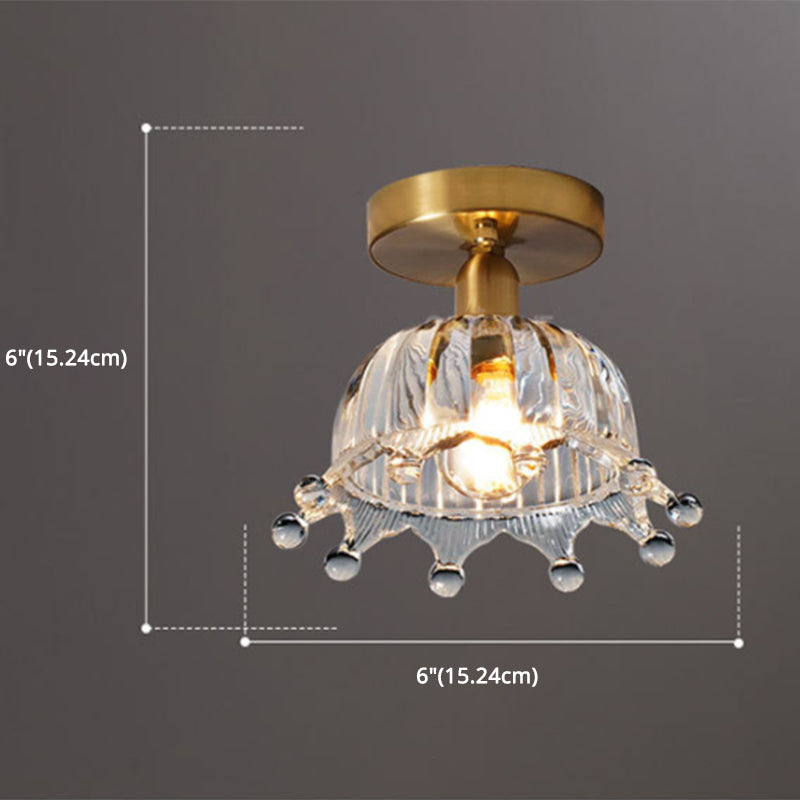 Classic Glass Ceiling Light Fixture w/ Brass Lamp Holder for Corridors