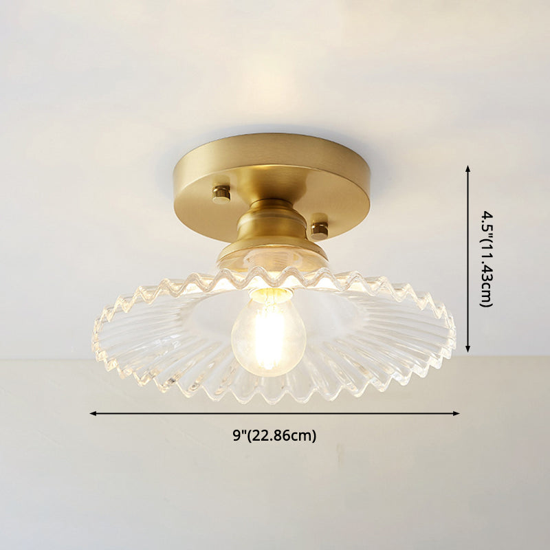 Classic Glass Ceiling Light Fixture w/ Brass Lamp Holder for Corridors