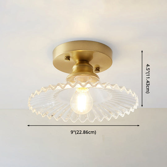 Classic Glass Ceiling Light Fixture W/ Brass Lamp Holder For Corridors