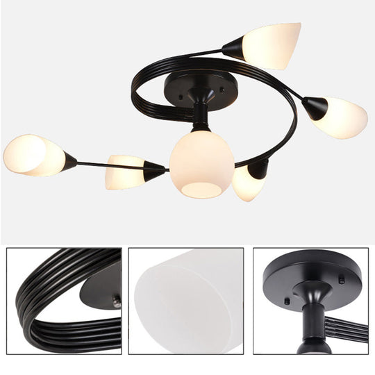 Ironwork Frosted Glass Ceiling Light - Modern Semi Flush Mount With White Shade For Living Rooms &