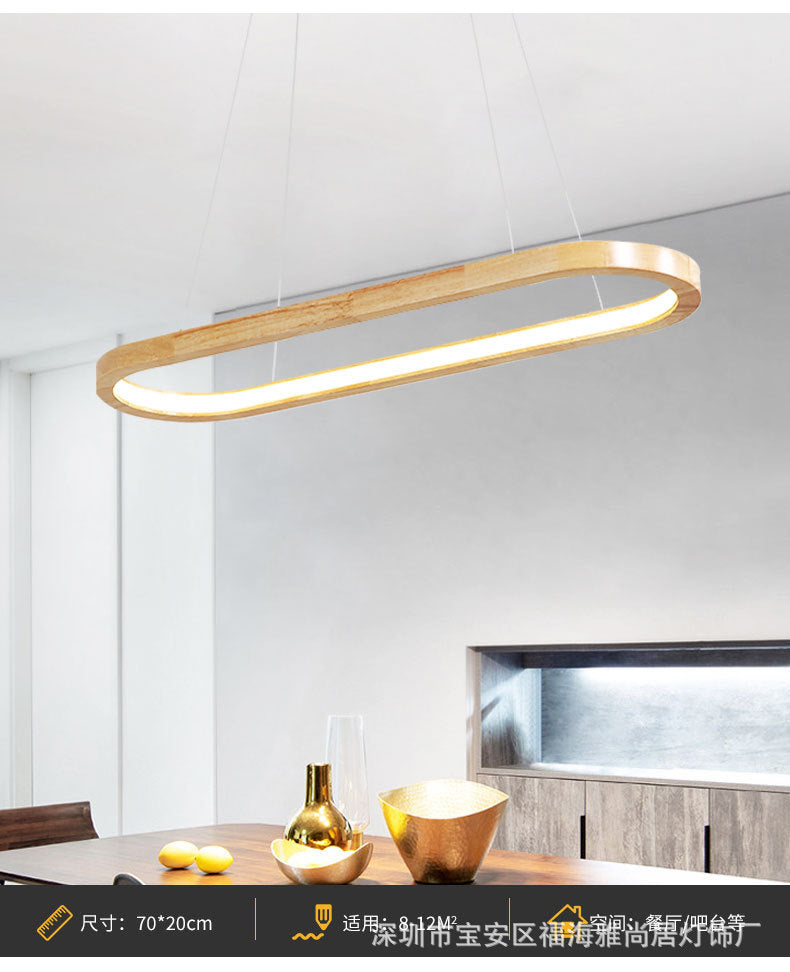 Modern Minimalist Wooden Led Strip Pendant Light For Restaurants