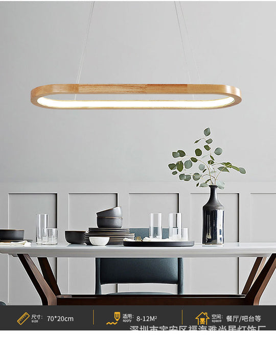 Modern Minimalist Wooden Led Strip Pendant Light For Restaurants