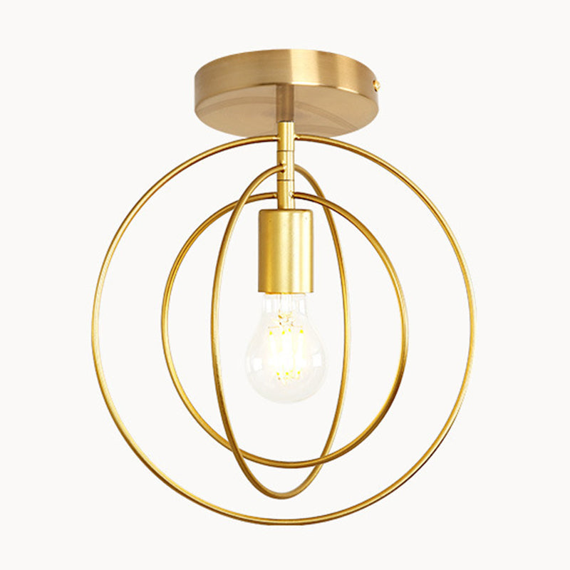 Industrial Metal Ceiling Mount Chandelier - 1 Light Semi Flush Fixture For Hallway Gold / Circle