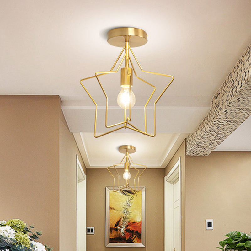 Industrial Metal Ceiling Mount Chandelier - 1 Light Semi Flush Fixture for Hallway