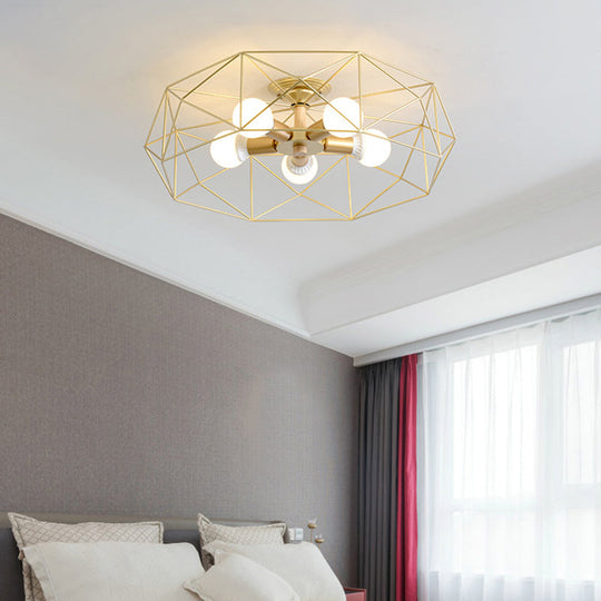 Nordic Industrial Geometric Flush Mount Ceiling Light for Bedroom - Metal Flush Mount Fixture