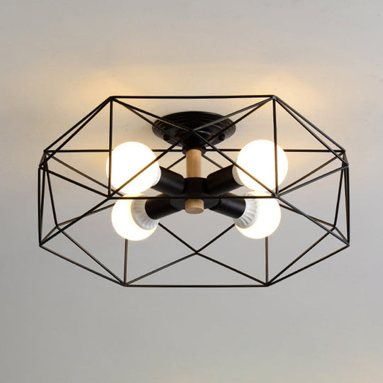 Nordic Industrial Geometric Flush Mount Ceiling Light for Bedroom - Metal Flush Mount Fixture