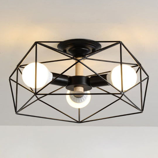 Nordic Industrial Geometric Flush Mount Ceiling Light for Bedroom - Metal Flush Mount Fixture