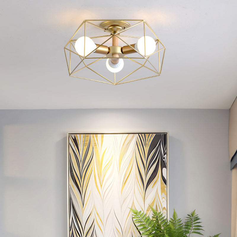 Nordic Industrial Geometric Flush Mount Ceiling Light for Bedroom - Metal Flush Mount Fixture