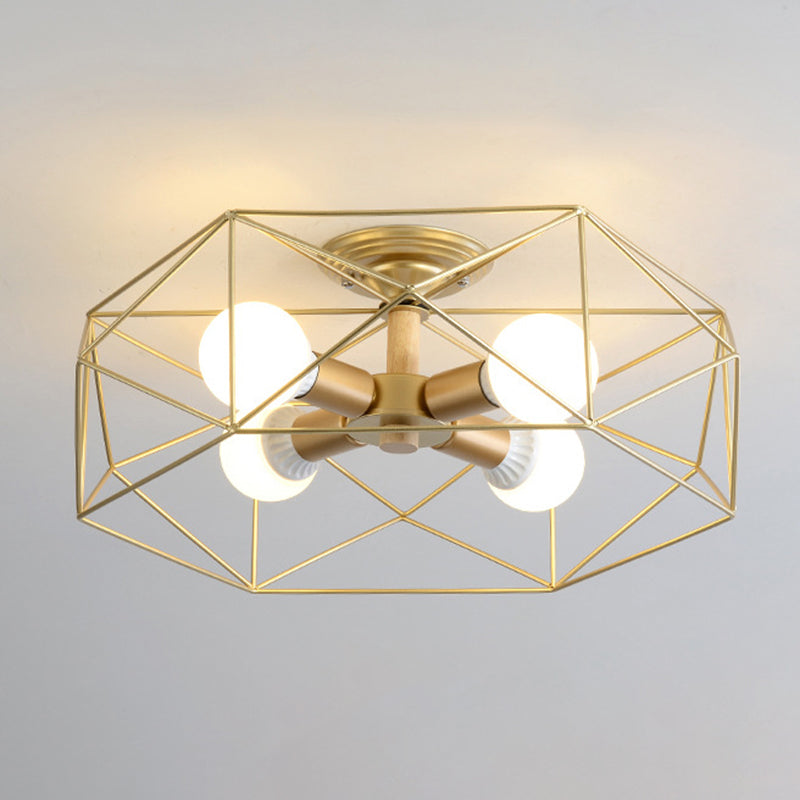 Nordic Industrial Geometric Flush Mount Ceiling Light for Bedroom - Metal Flush Mount Fixture