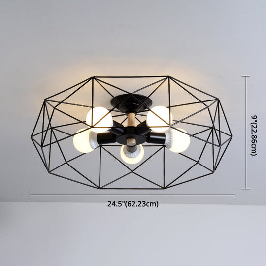 Nordic Industrial Geometric Flush Mount Ceiling Light for Bedroom - Metal Flush Mount Fixture