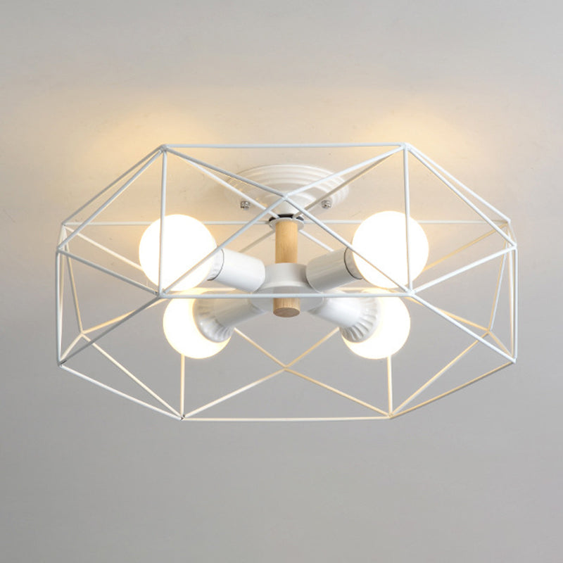 Nordic Industrial Geometric Flush Mount Ceiling Light For Bedroom - Metal Fixture White / 20.5