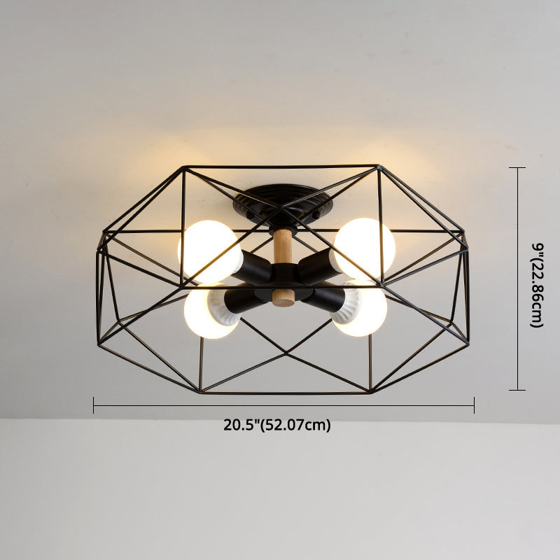 Nordic Industrial Geometric Flush Mount Ceiling Light for Bedroom - Metal Flush Mount Fixture