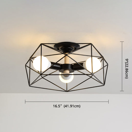 Nordic Industrial Geometric Flush Mount Ceiling Light For Bedroom - Metal Fixture