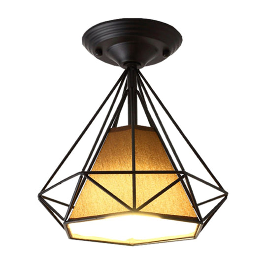 Diamond Cage Semi Flush Mount Retro Industrial Ceiling Lights for Hallway