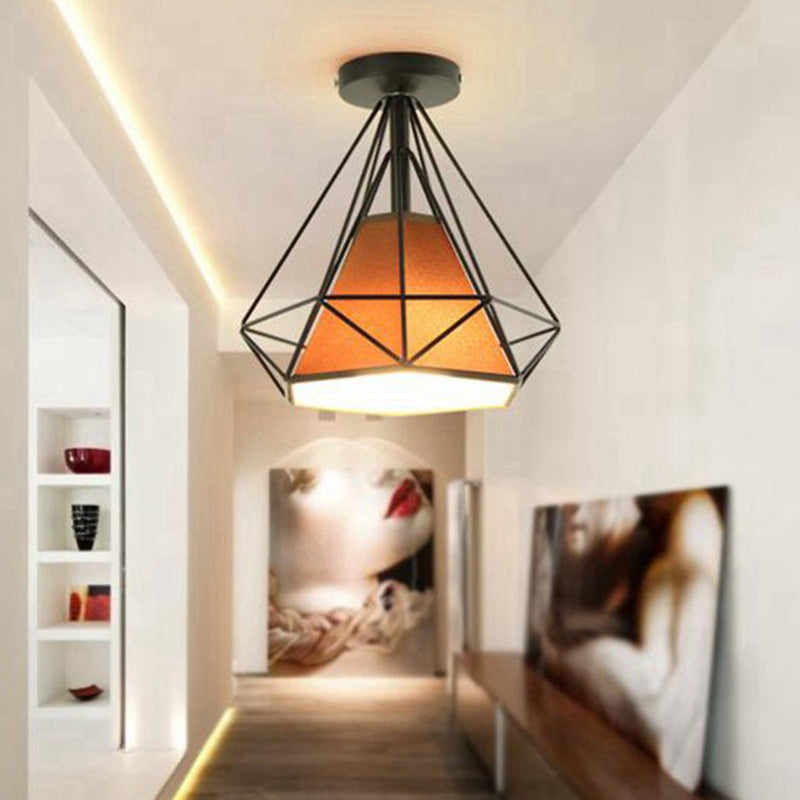 Diamond Cage Semi Flush Mount Retro Industrial Ceiling Lights for Hallway