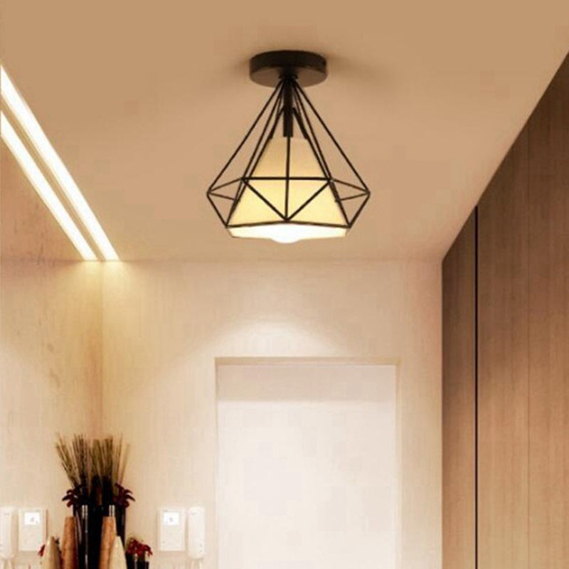 Diamond Cage Semi Flush Mount Retro Industrial Ceiling Lights for Hallway