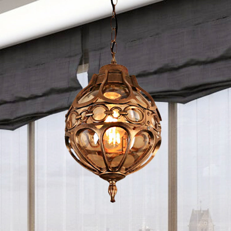 Amber Glass Loft Sphere Pendant Light - Outdoor Hanging For Balcony (7/9 W) In Black/Bronze Bronze /