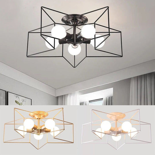 Semi Flush Industrial Metal Chandelier for Bedroom - Stylish Ceiling Mount Lighting