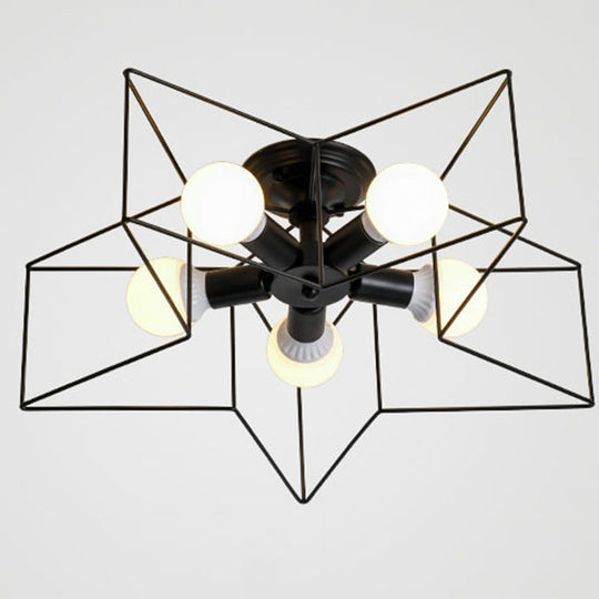 Semi Flush Industrial Metal Chandelier for Bedroom - Stylish Ceiling Mount Lighting