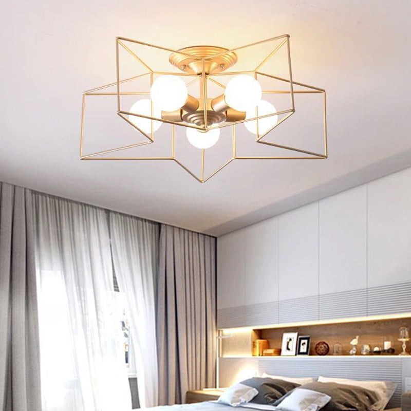 Semi Flush Industrial Metal Chandelier for Bedroom - Stylish Ceiling Mount Lighting