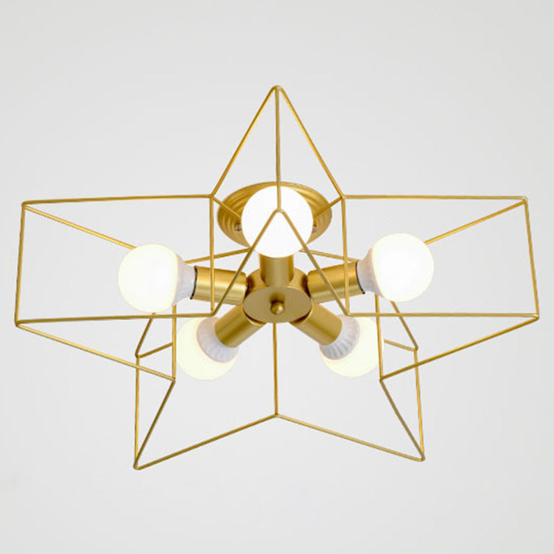 Semi Flush Industrial Metal Chandelier For Bedroom - Stylish Ceiling Mount Lighting Gold / 21.5