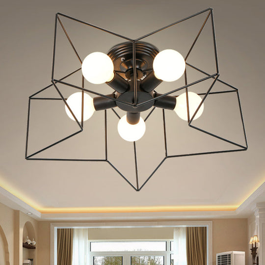 Semi Flush Industrial Metal Chandelier for Bedroom - Stylish Ceiling Mount Lighting