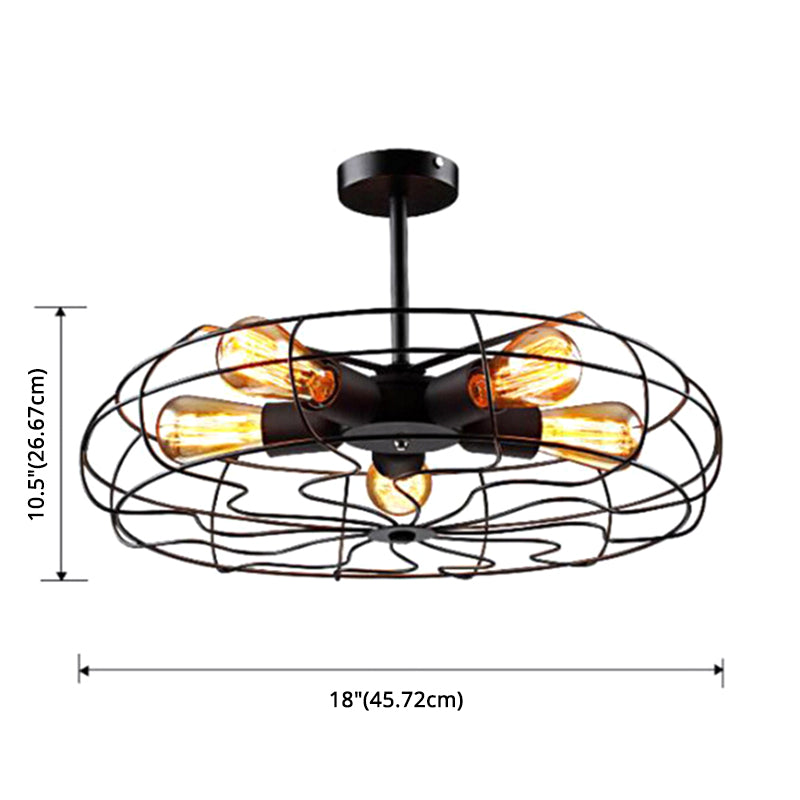 Retro Industrial Style Basket Cage Ceiling Mount Chandelier - 5 Light Fixture for Hallway - Metal Semi Flush