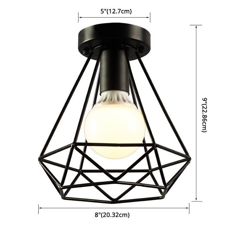 Diamond Cage Semi Flush Mount Ceiling Light Fixture – Retro Industrial Style for Restaurants